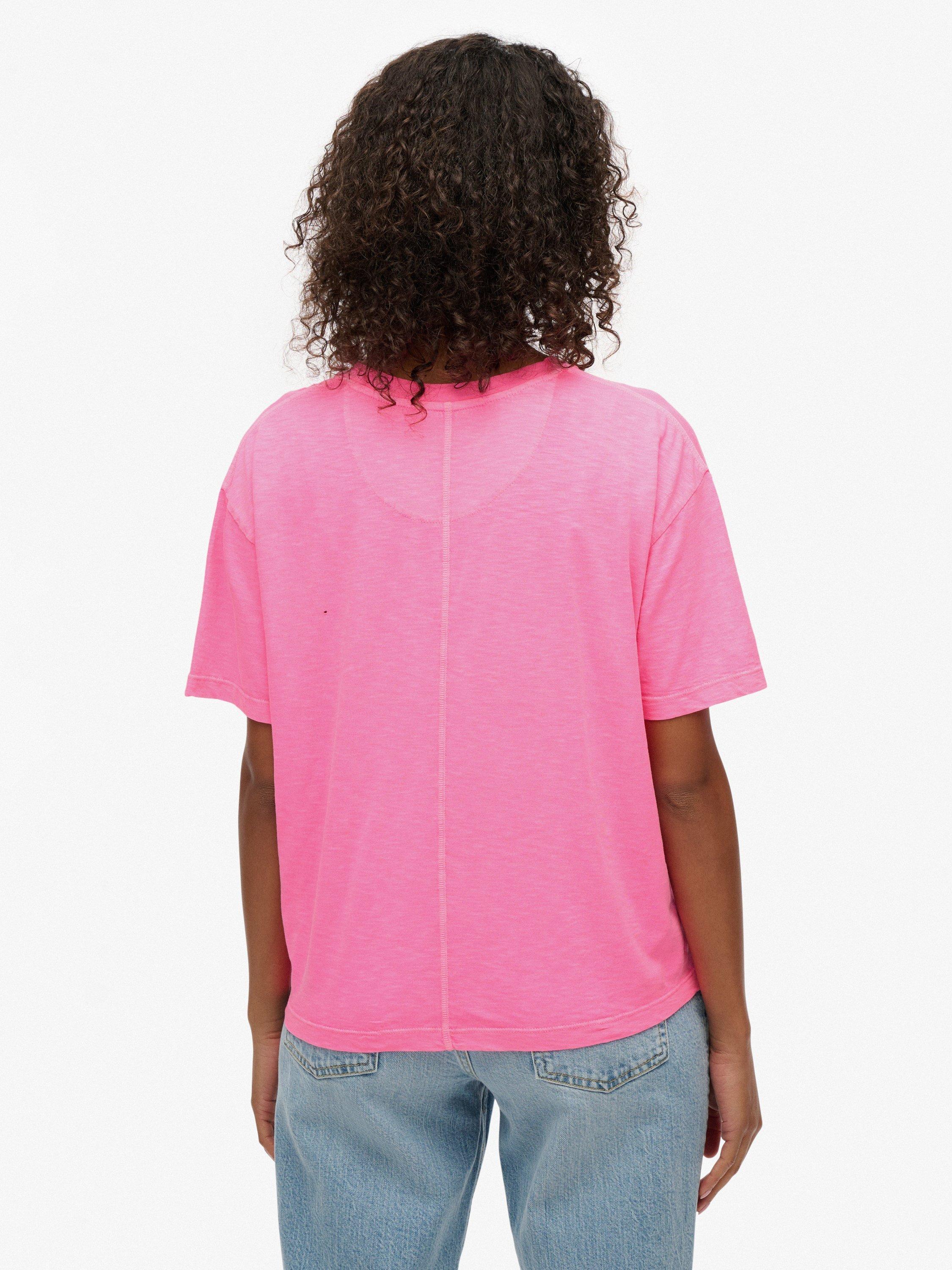 Product image 2 of 5, which shows Superdry Studios Crew Neck T-Shirt, Fluro Pink, 14