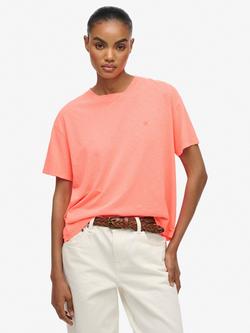 Superdry Studios Crew Neck T-Shirt, Fluro Coral