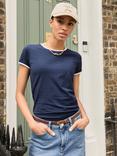 Baukjen Slim Fit Colour Contrast T-Shirt, Indigo/Pure white