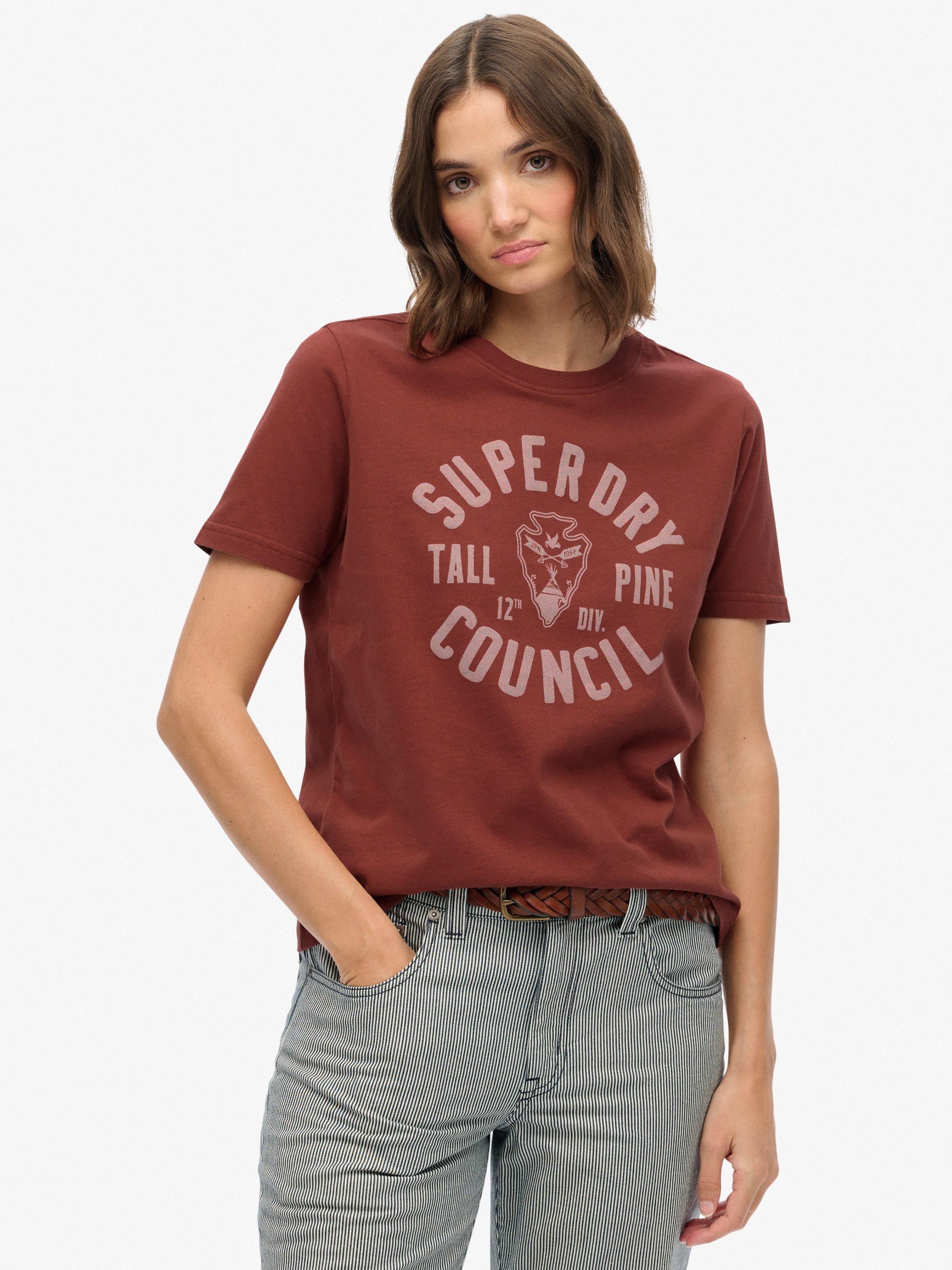 Product image 1 of 5, which shows Superdry Lo-fi Outdoors Relaxed T-Shirt, Fired Brick Brown, 12