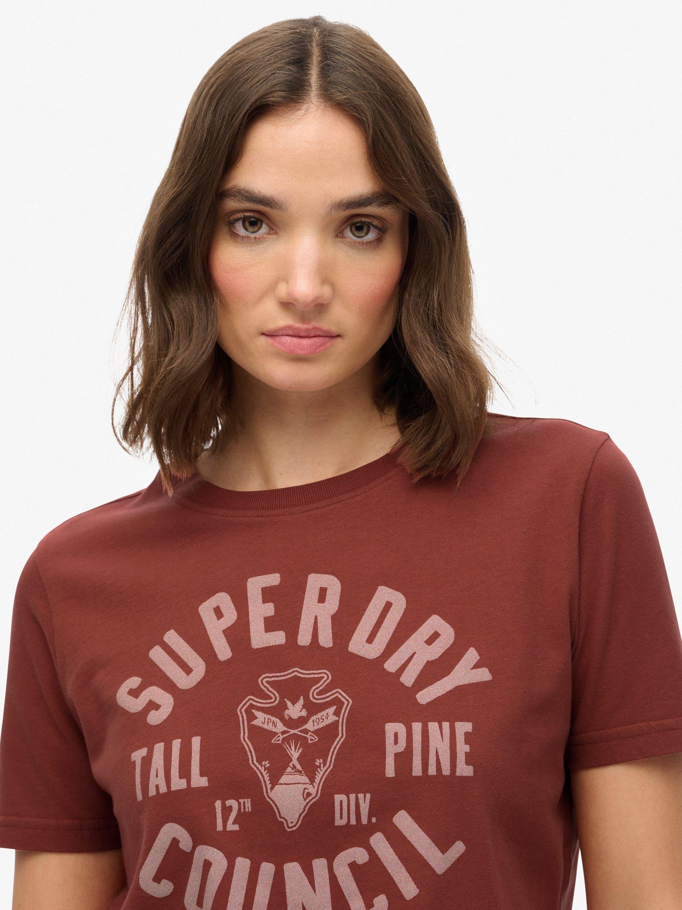 Product image 4 of 5, which shows Superdry Lo-fi Outdoors Relaxed T-Shirt, Fired Brick Brown, 12