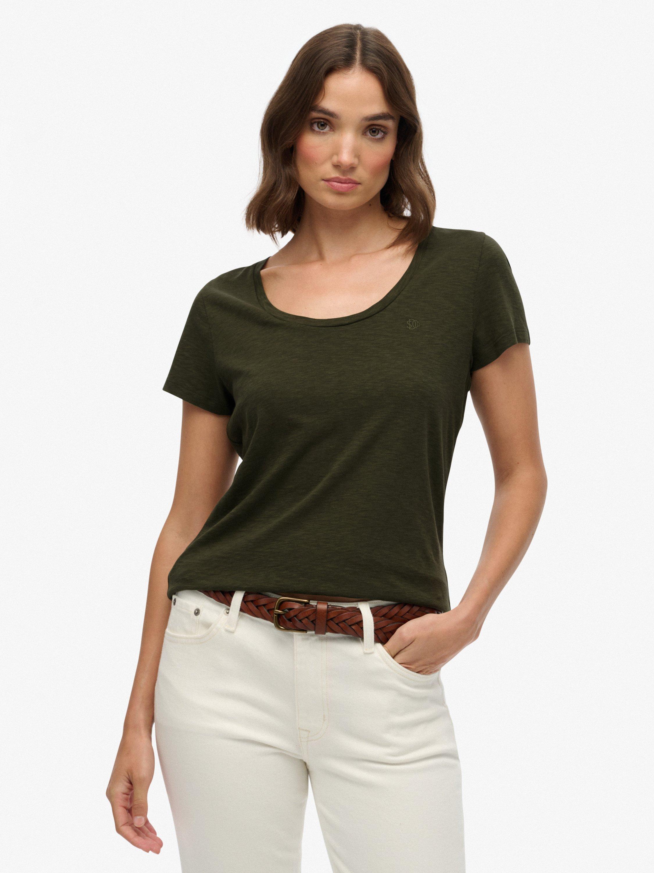 Product image 1 of 5, which shows Superdry Studios Scoop Neck T-Shirt, Beetle Green, 8