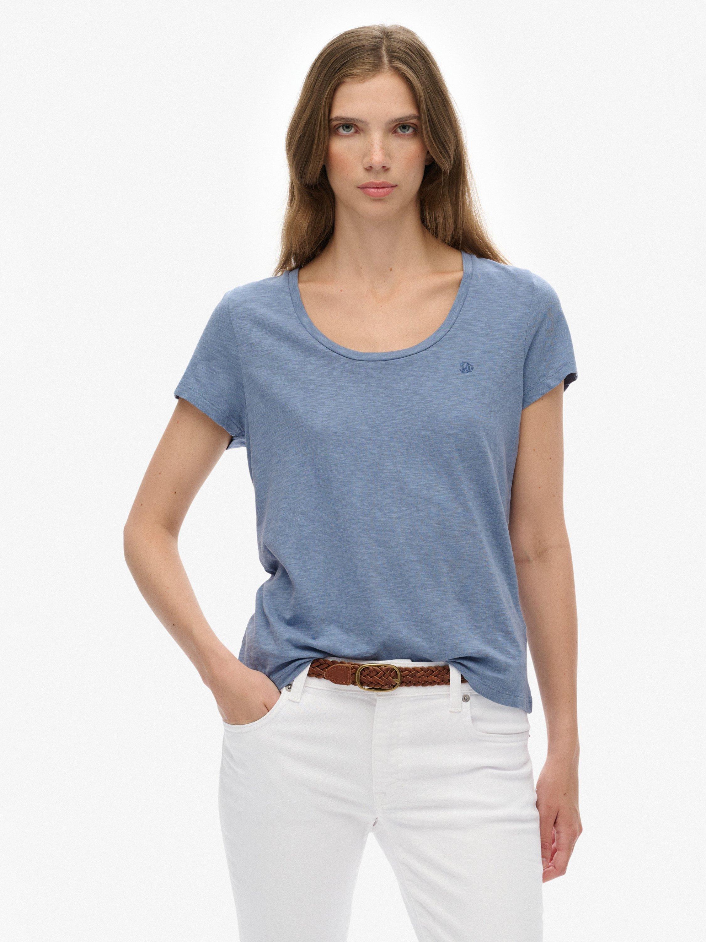 Product image 1 of 5, which shows Superdry Studios Scoop Neck T-Shirt, Tidal Blue, 8