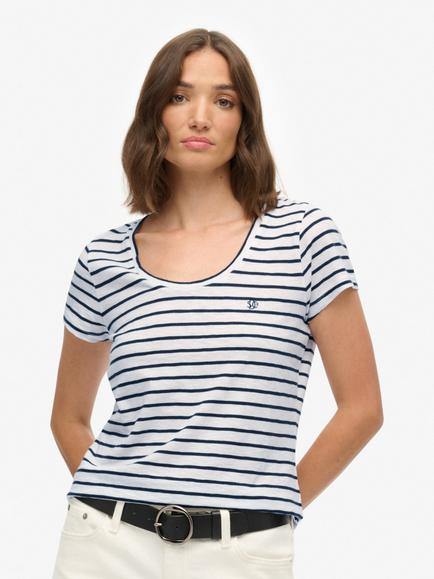 Superdry Studios Stripe Scoop Neck T-Shirt, Optic/Navy Stripe, Optic/Navy Stripe