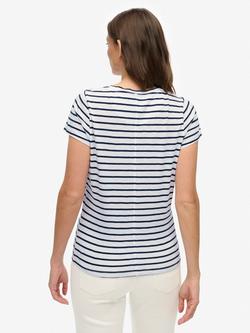 Superdry Studios Stripe Scoop Neck T-Shirt, Optic/Navy Stripe - view 2, Optic/Navy Stripe