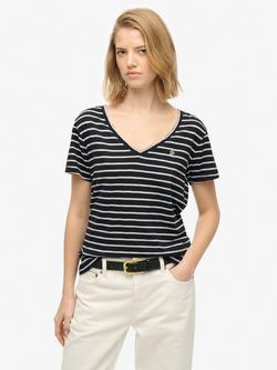 Superdry Studios Stripe Slub Embroidered T-Shirt, Navy/Optic, Navy/Optic