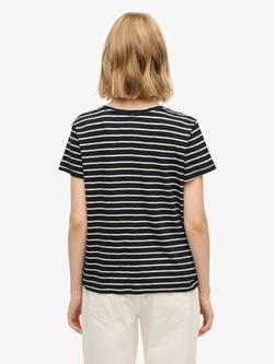 Superdry Studios Stripe Slub Embroidered T-Shirt, Navy/Optic - view 2, Navy/Optic