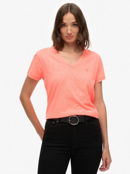 Superdry Studios Slub Embroidered T-Shirt, Fluro Coral, Fluro Coral