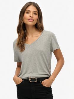 Superdry The Studios Slub Embroidered T-Shirt, Silver Metallic