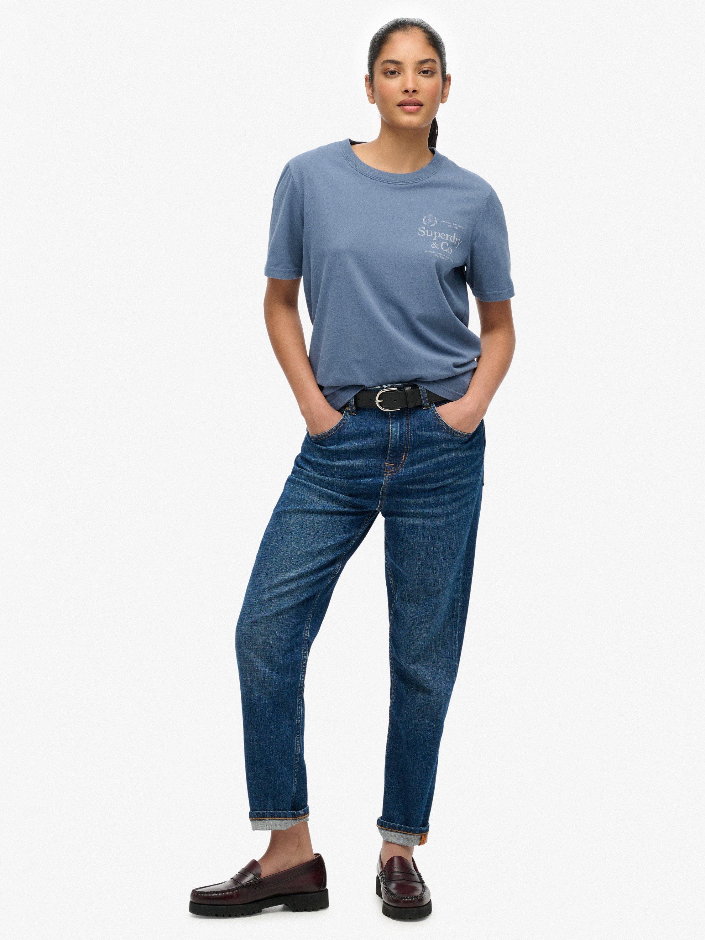 Product image 3 of 5, which shows Superdry Luxe Casual Relaxed T-Shirt, Vintage Indigo, 8