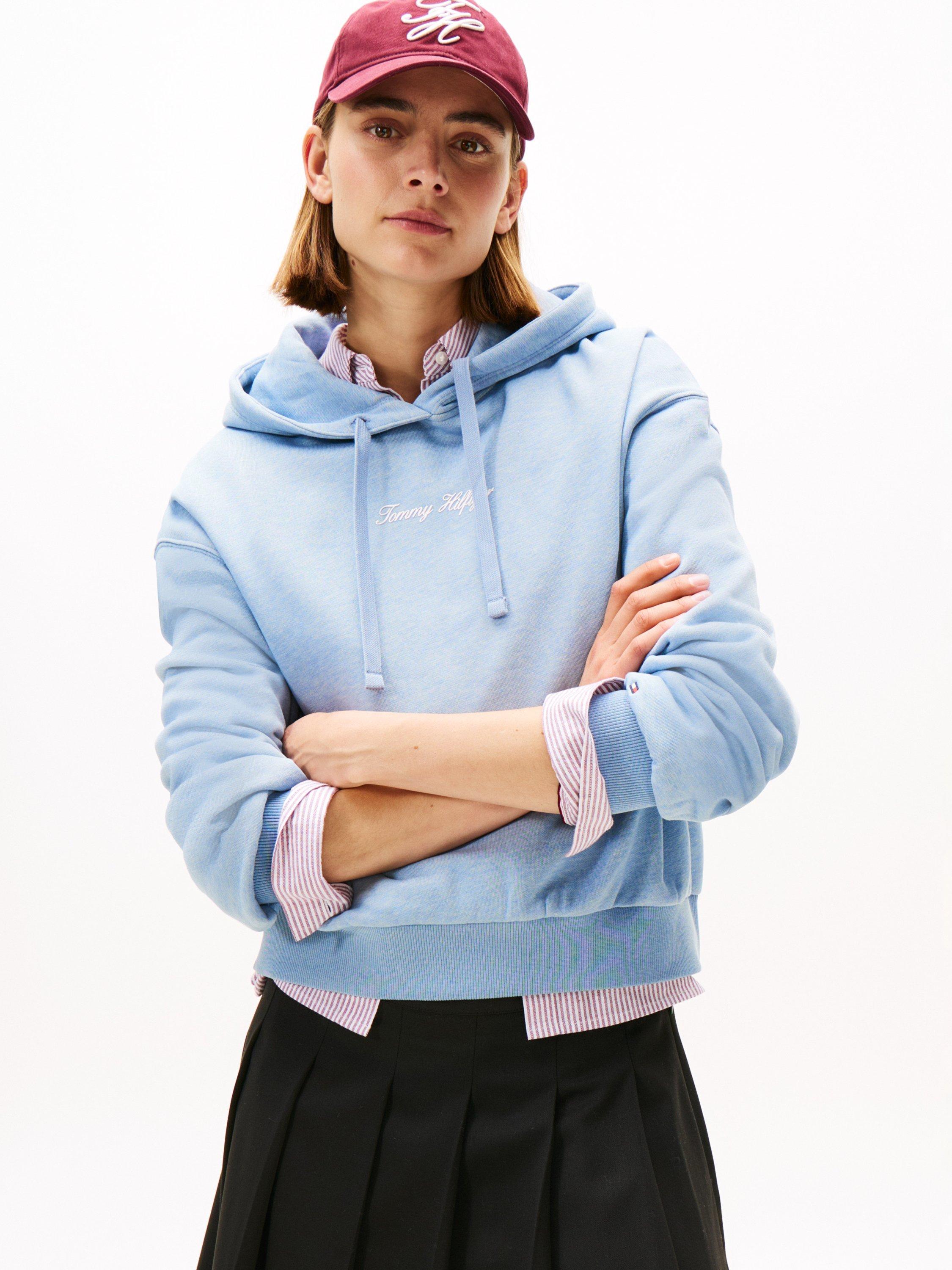 Product image 3 of 5, which shows Tommy Hilfiger Classic Script Logo Hoodie, Brisk Blue Heather, L