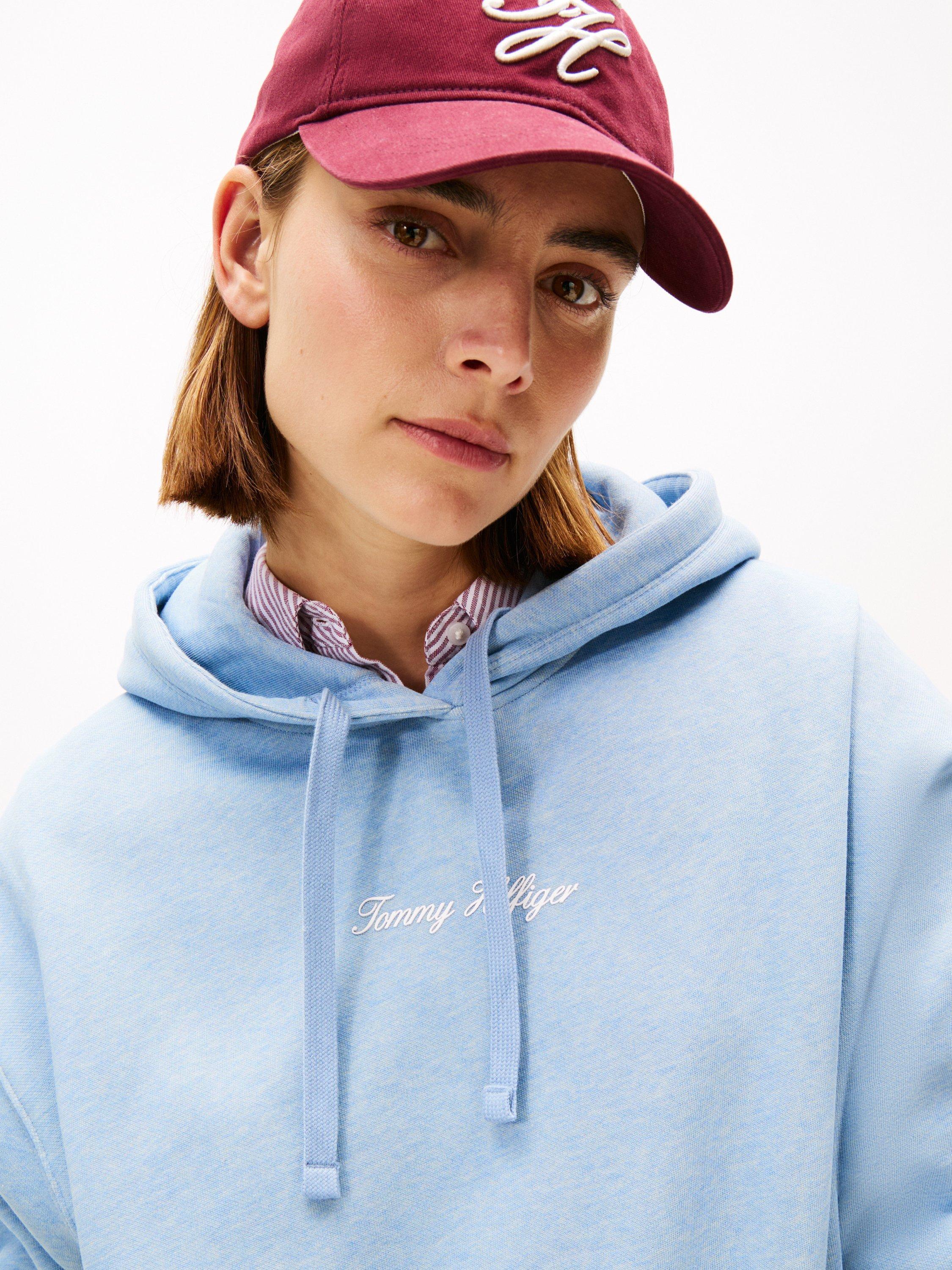 Product image 4 of 5, which shows Tommy Hilfiger Classic Script Logo Hoodie, Brisk Blue Heather, L