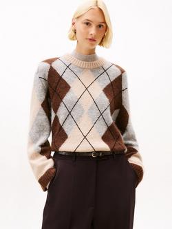 Tommy Hilfiger Argyle Alpaca Wool Blend Jumper, Brown