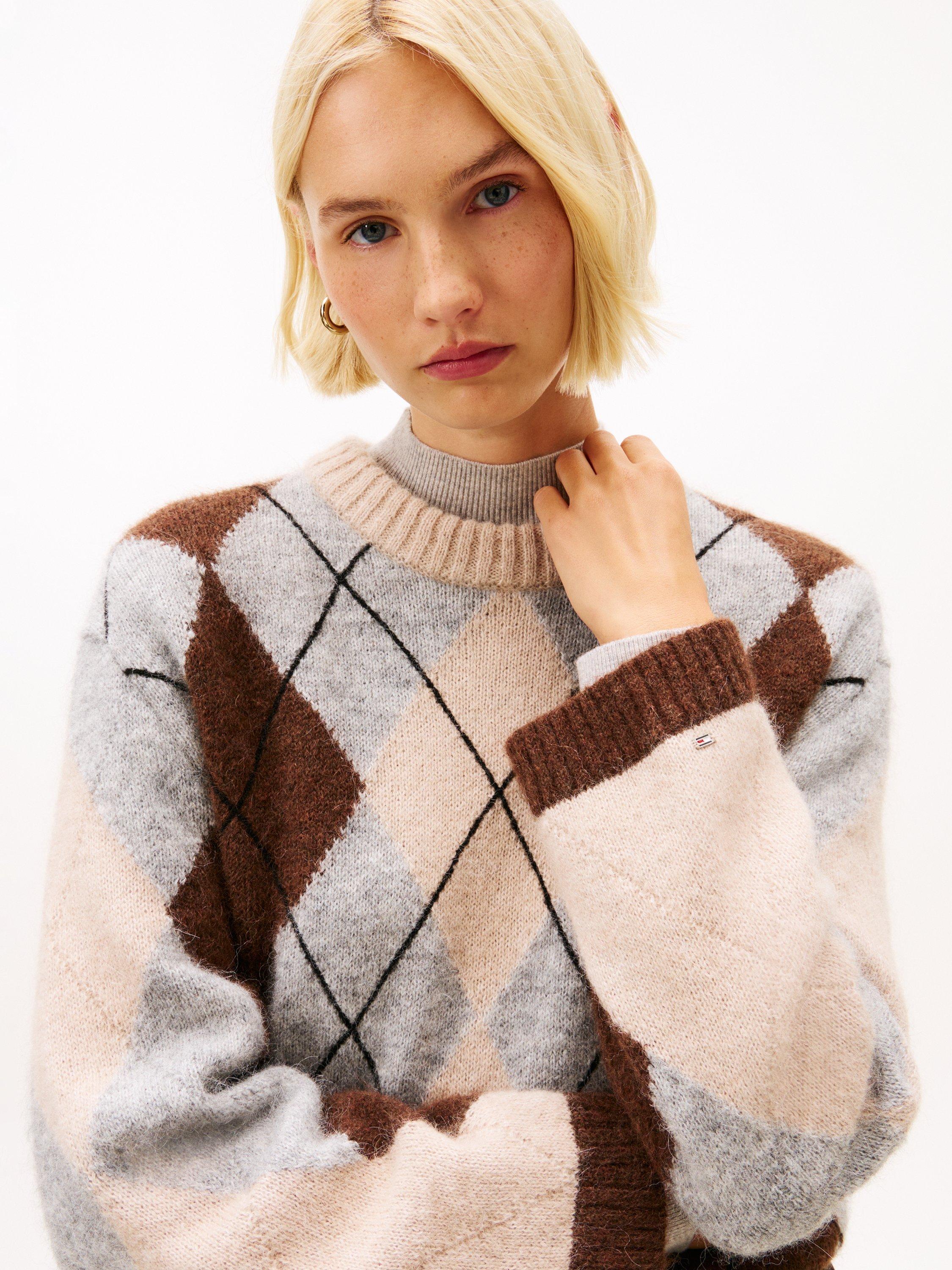 Product image 3 of 5, which shows Tommy Hilfiger Argyle Alpaca Wool Blend Jumper, Brown, XS-S