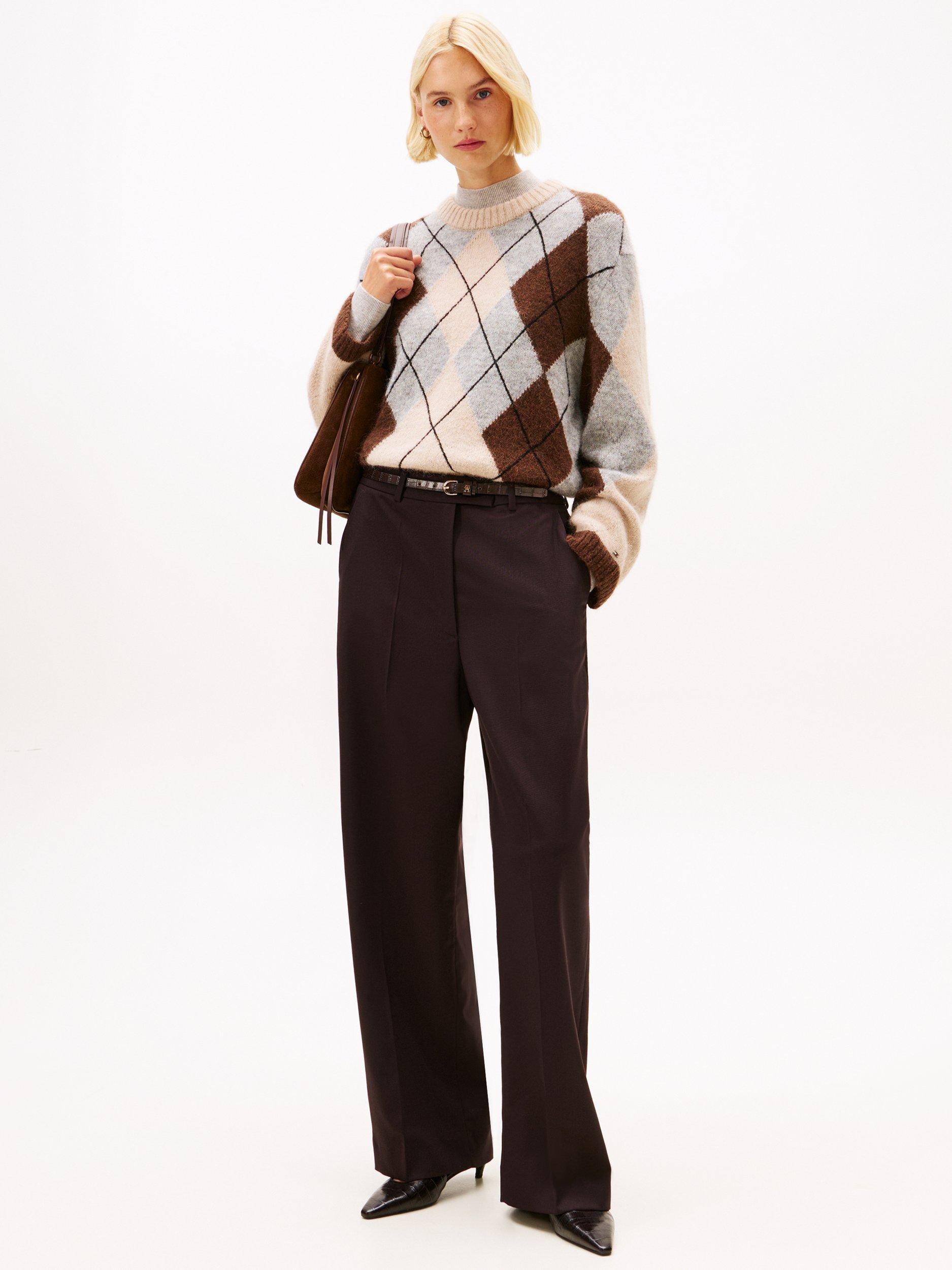 Product image 4 of 5, which shows Tommy Hilfiger Argyle Alpaca Wool Blend Jumper, Brown, XS-S