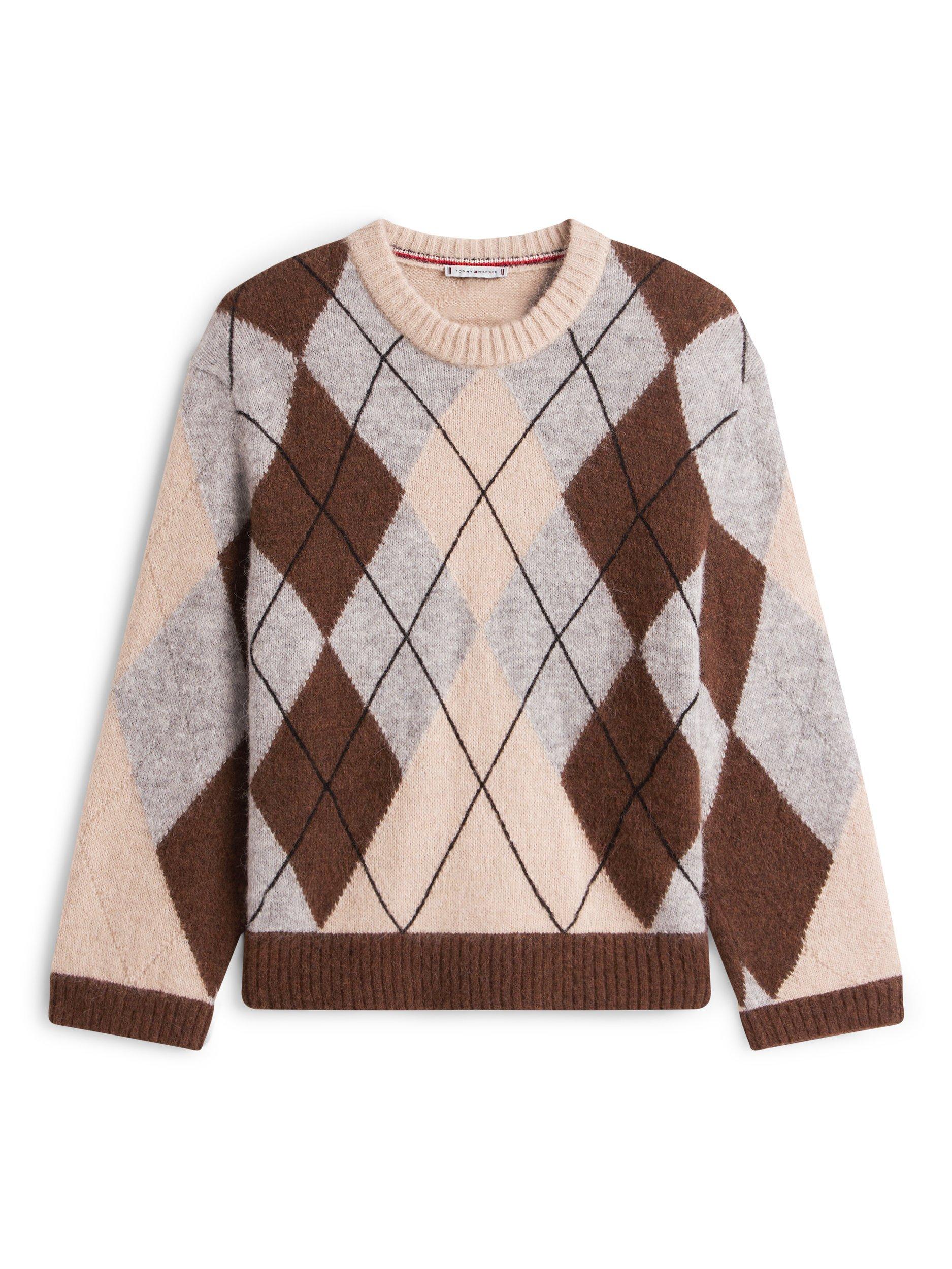 Product image 5 of 5, which shows Tommy Hilfiger Argyle Alpaca Wool Blend Jumper, Brown, XS-S