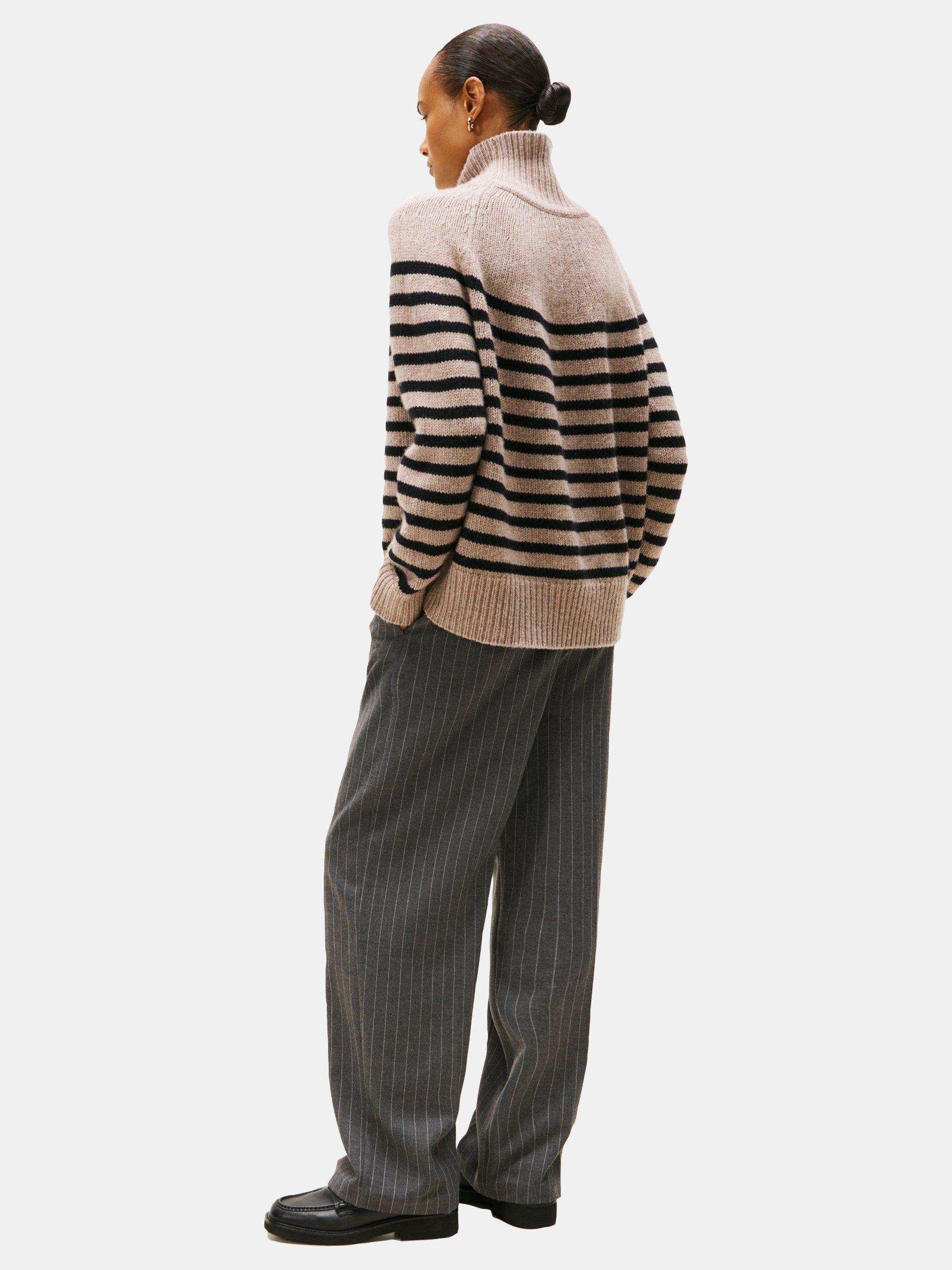 Product image 2 of 5, which shows Tommy Hilfiger Wool Blend Stripe Chunky Turtle Neck Jumper, Beige/Black, M