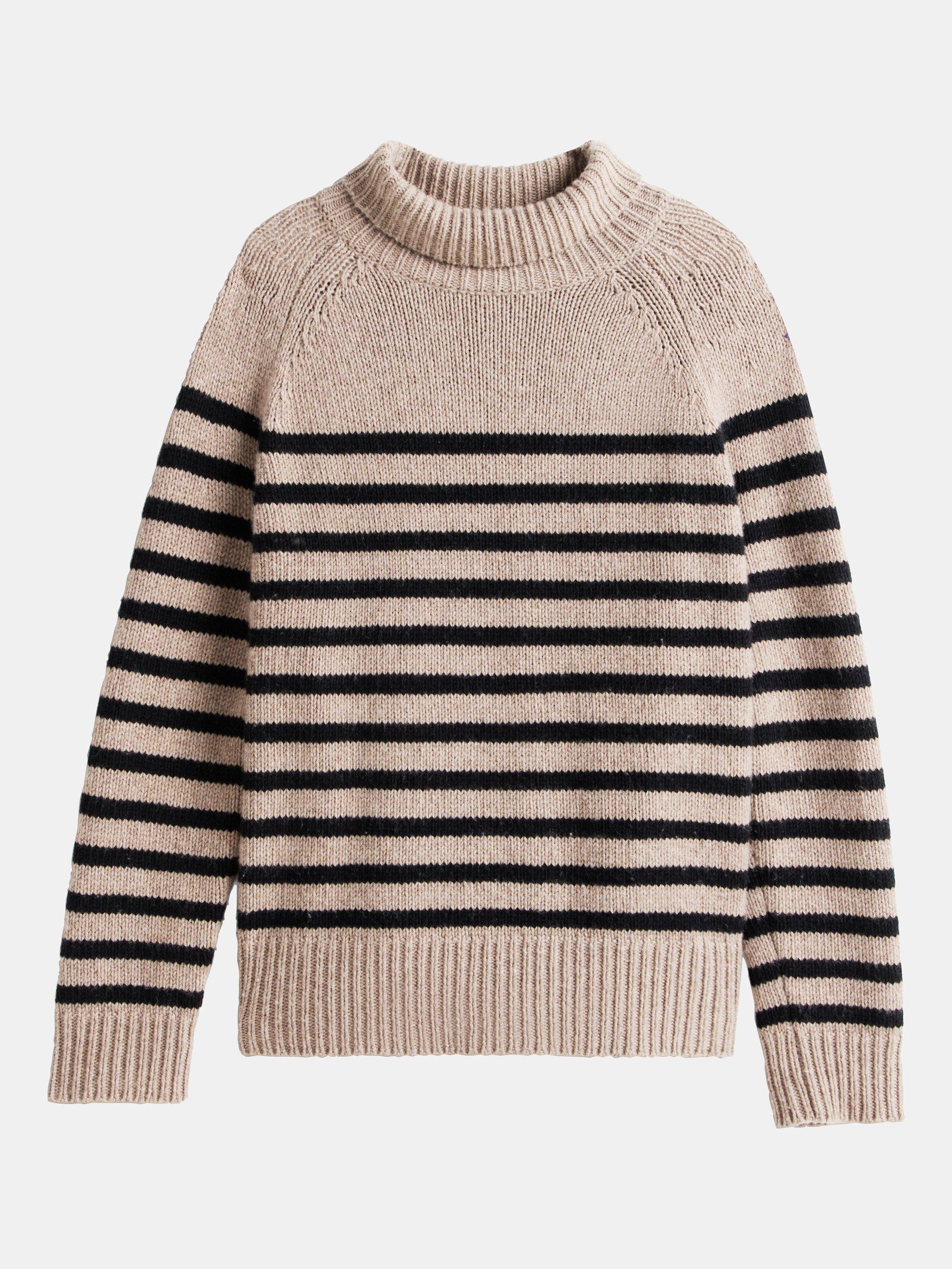 Product image 5 of 5, which shows Tommy Hilfiger Wool Blend Stripe Chunky Turtle Neck Jumper, Beige/Black, M