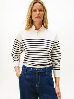 Tommy Hilfiger Stripe Mock Neck Jumper, White/Blue, White/Blue