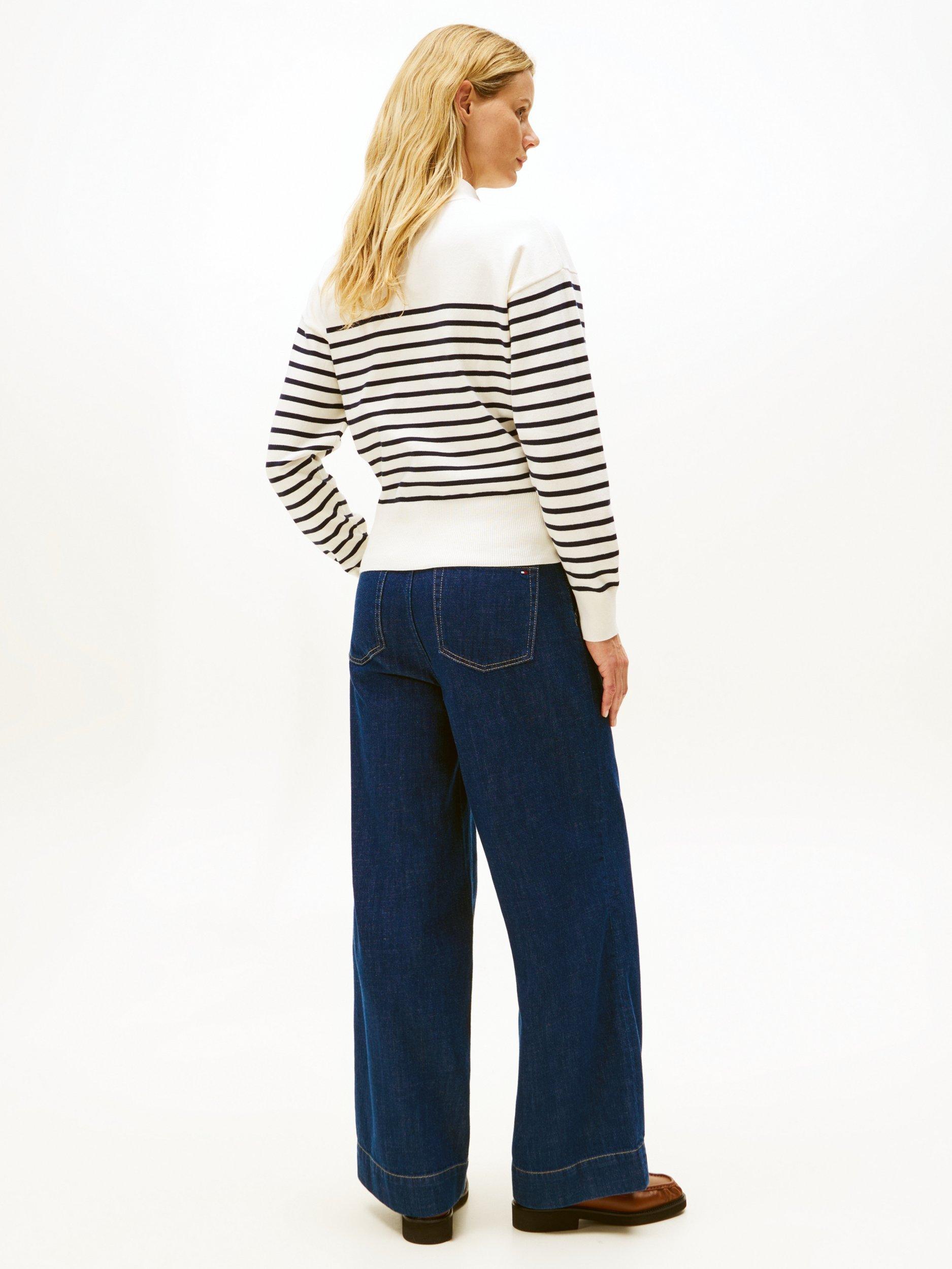 Product image 2 of 5, which shows Tommy Hilfiger Stripe Mock Neck Jumper, White/Blue, XS