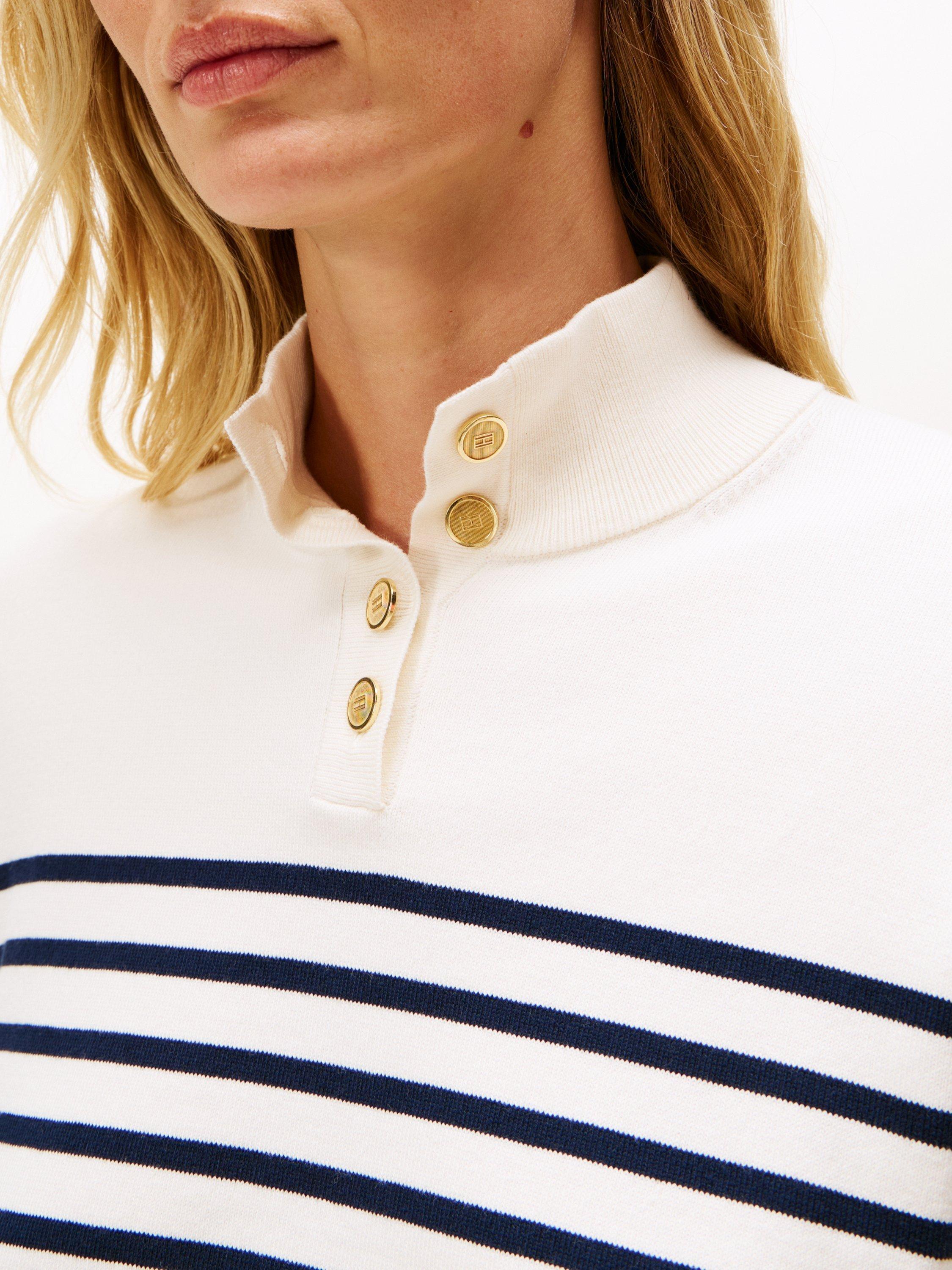Product image 5 of 5, which shows Tommy Hilfiger Stripe Mock Neck Jumper, White/Blue, XS