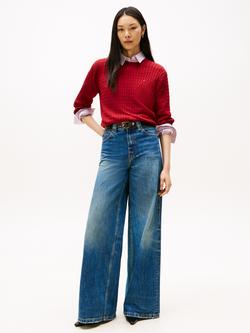 Tommy Hilfiger Fine Cable Knit Crew Neck Jumper - view 2, Red