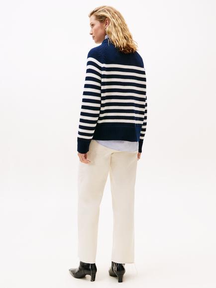 Tommy Hilfiger Stripe Mock Neck Jumper, Blue/White - view 2, Blue/White