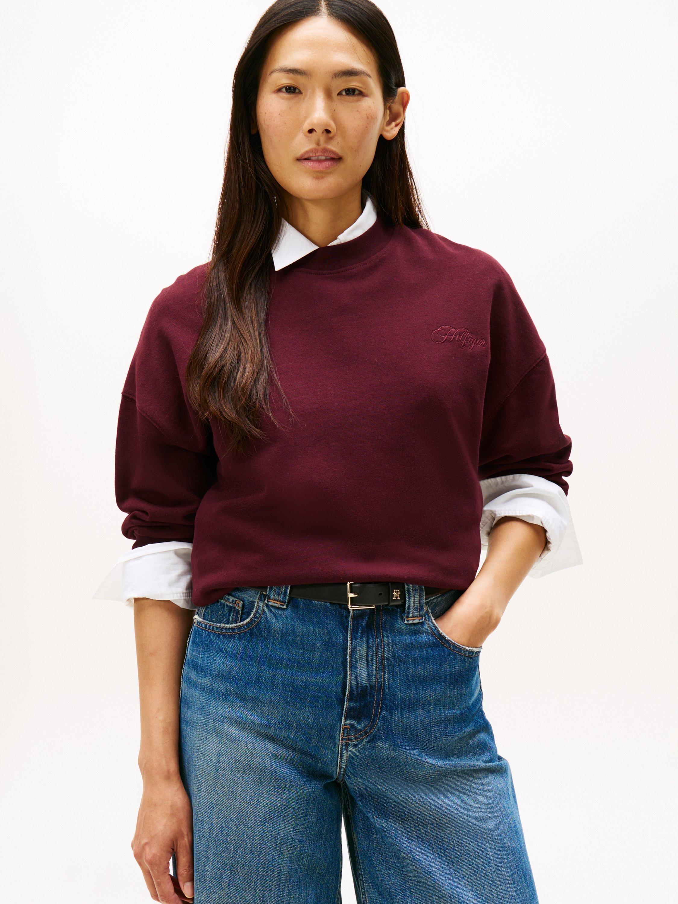 Product image 1 of 5, which shows Tommy Hilfiger Crew Neck Pure Cotton Jumper, Burgundy, XS