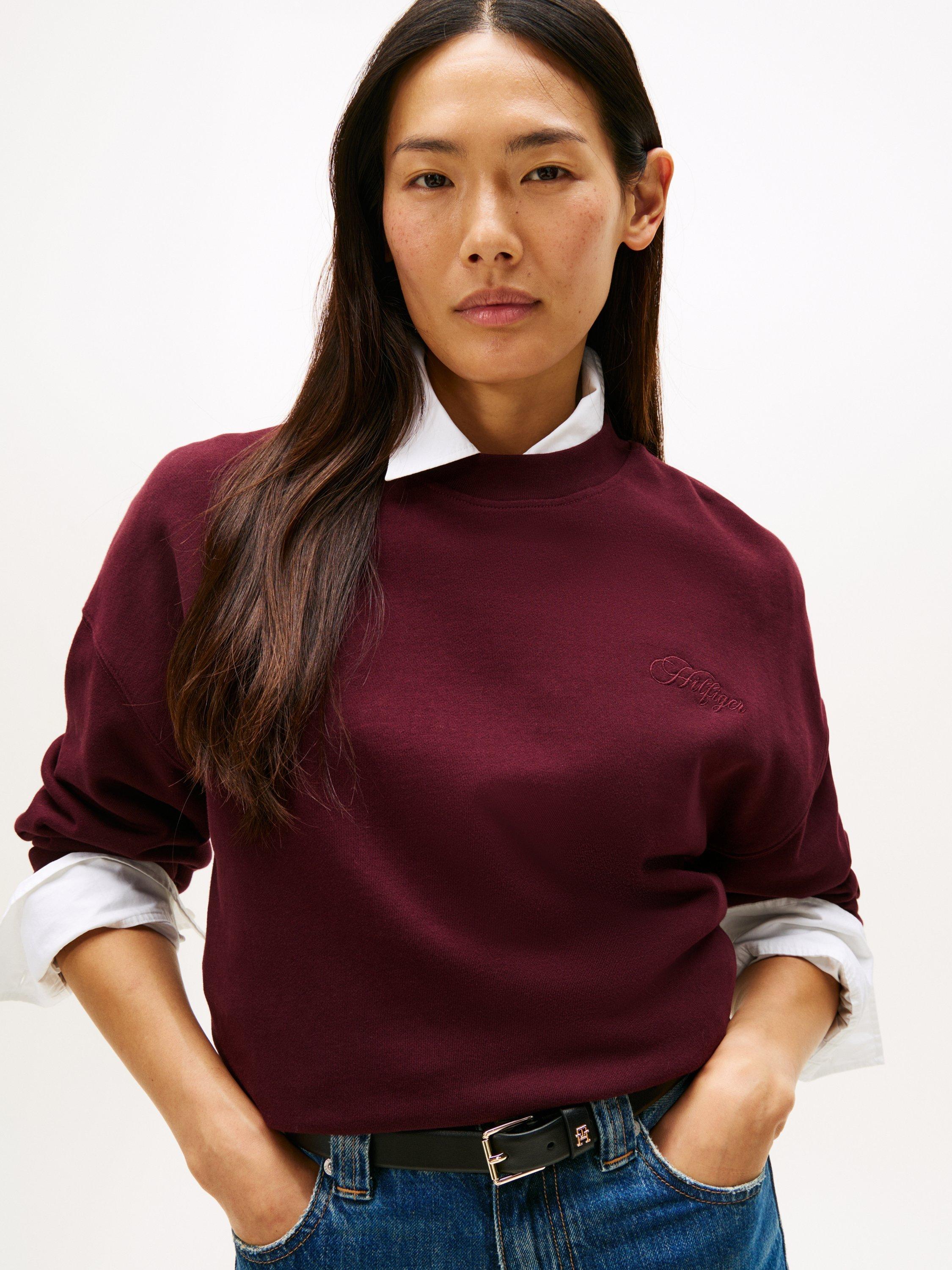 Product image 5 of 5, which shows Tommy Hilfiger Crew Neck Pure Cotton Jumper, Burgundy, XS