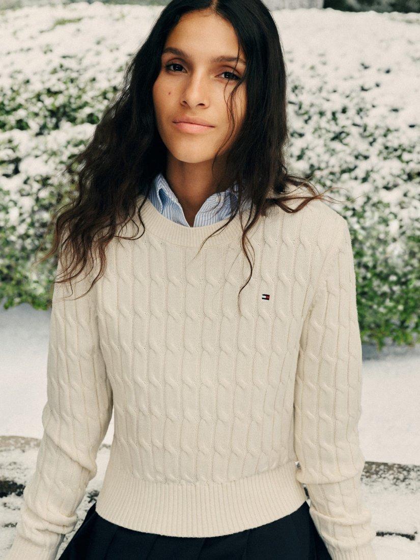 Product image 2 of 5, which shows Tommy Hilfiger Cable Knit Soft Wool Jumper, White, XL