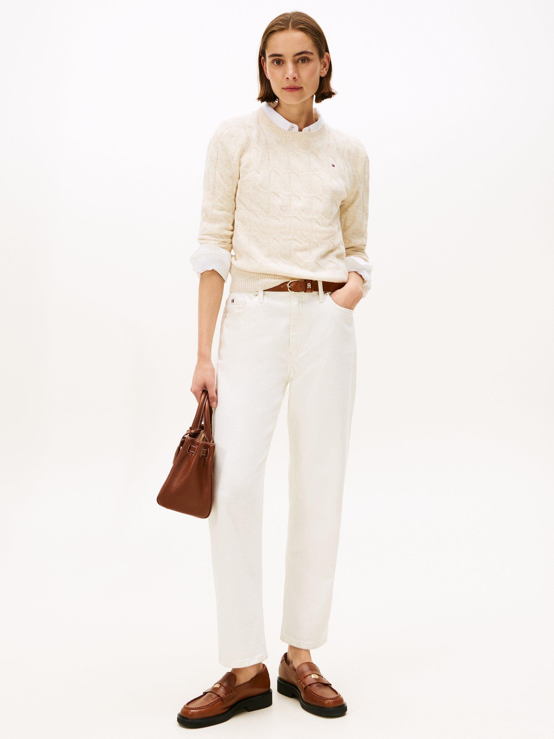 Product image 4 of 5, which shows Tommy Hilfiger Cable Knit Soft Wool Jumper, White, XL