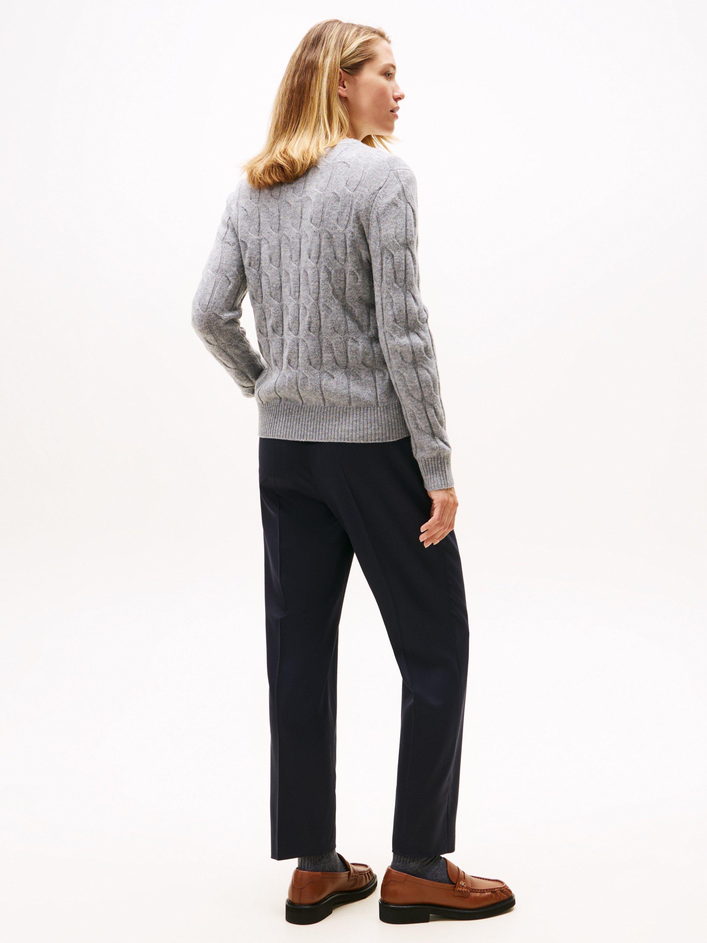 Product image 2 of 6, which shows Tommy Hilfiger Cable Knit Soft Wool Jumper, Mid Grey, XS