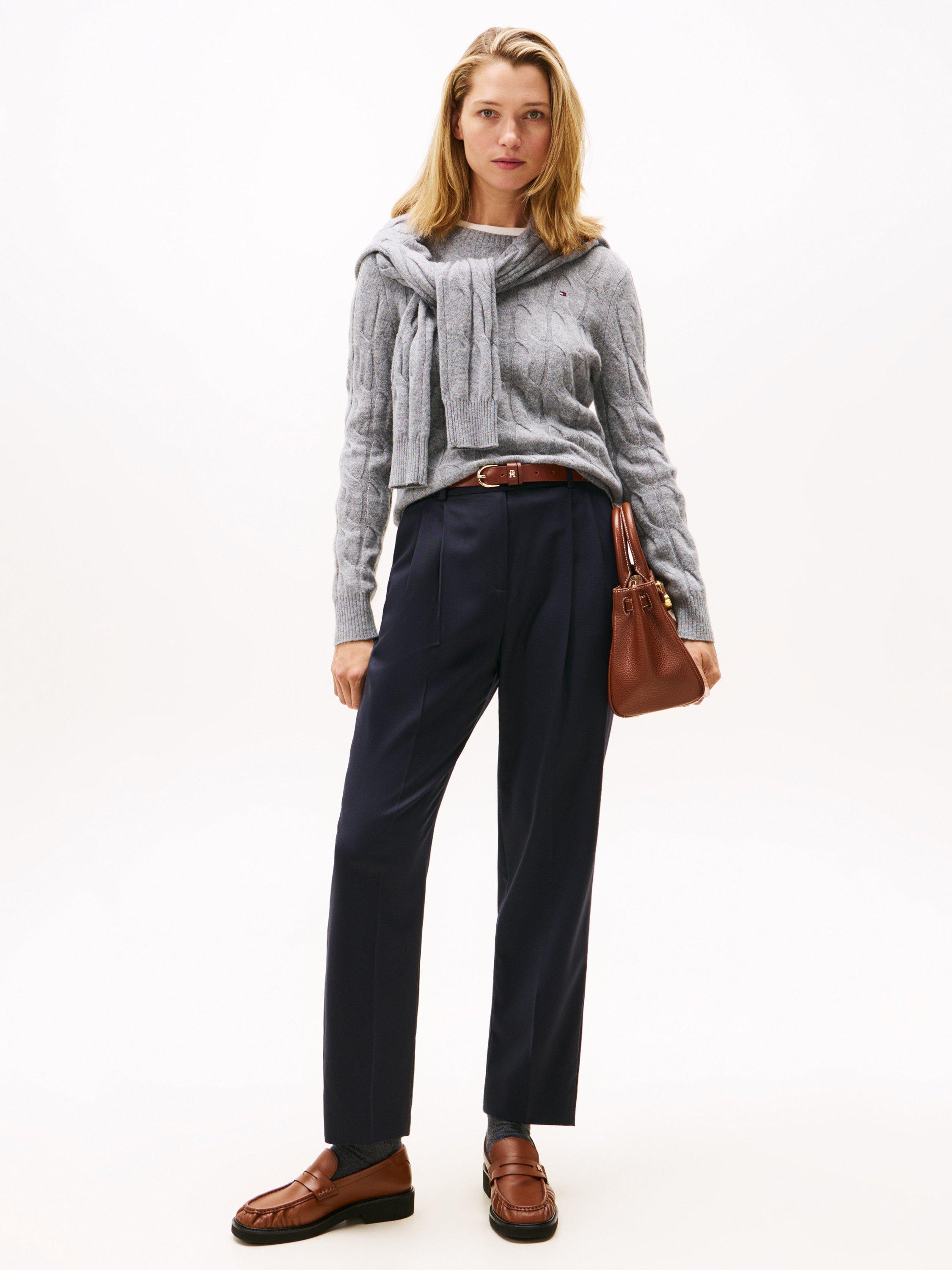 Product image 3 of 6, which shows Tommy Hilfiger Cable Knit Soft Wool Jumper, Mid Grey, XS