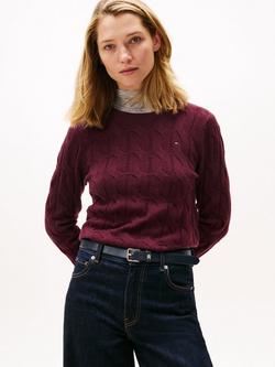 Tommy Hilfiger Cable Knit Soft Wool Jumper, Dark Red