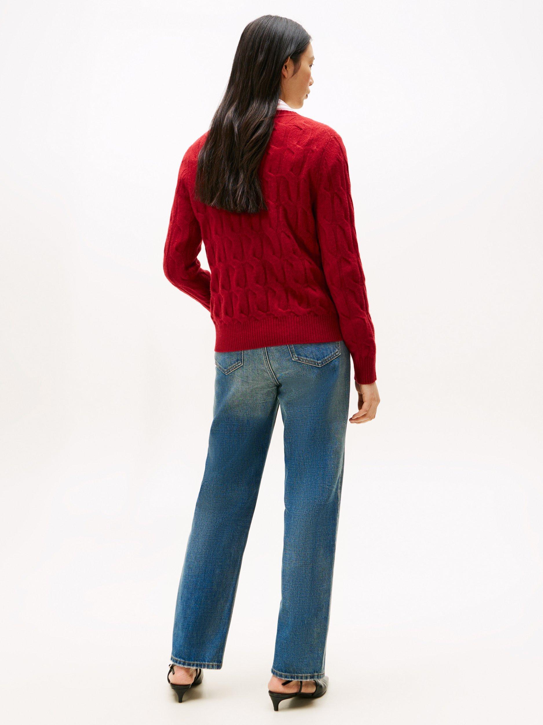 Product image 2 of 5, which shows Tommy Hilfiger Crew Neck Textured Soft Wool Jumper, Red, XS