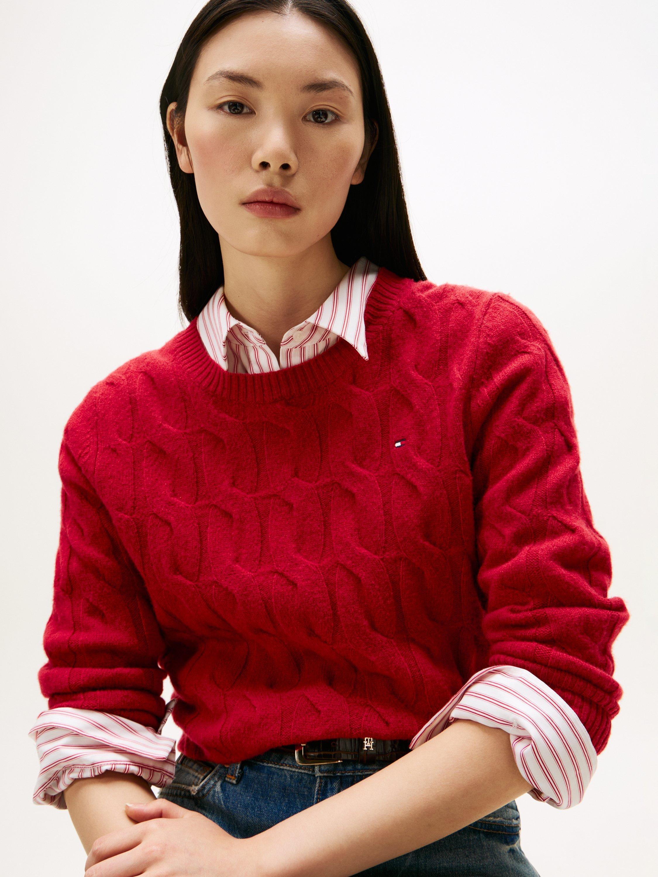 Product image 5 of 5, which shows Tommy Hilfiger Crew Neck Textured Soft Wool Jumper, Red, XS
