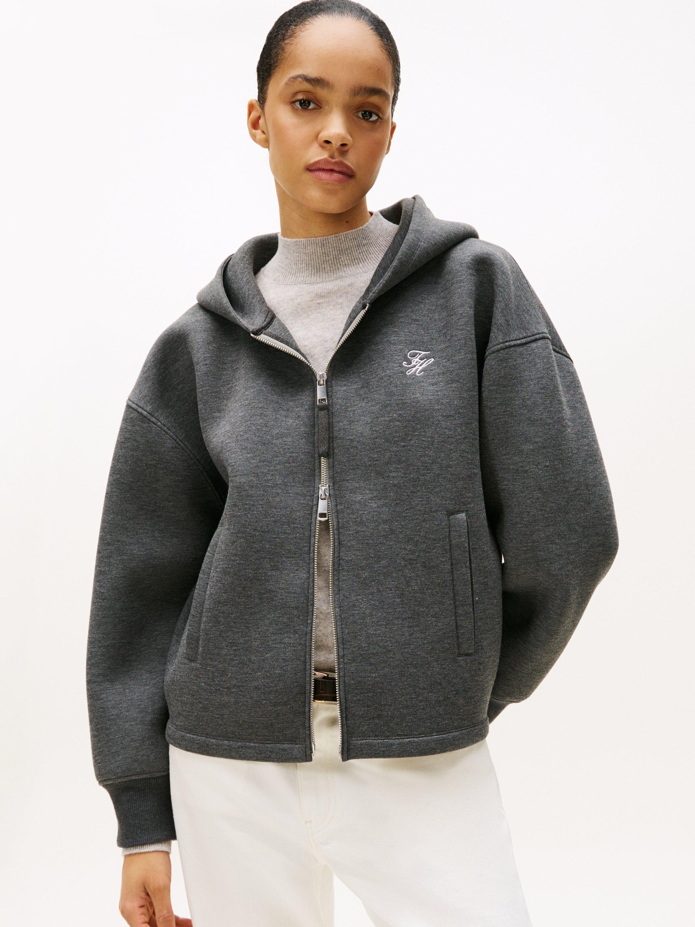 Product image 1 of 5, which shows Tommy Hilfiger Logo Hooded Zip-Up Jumper, Grey, XS