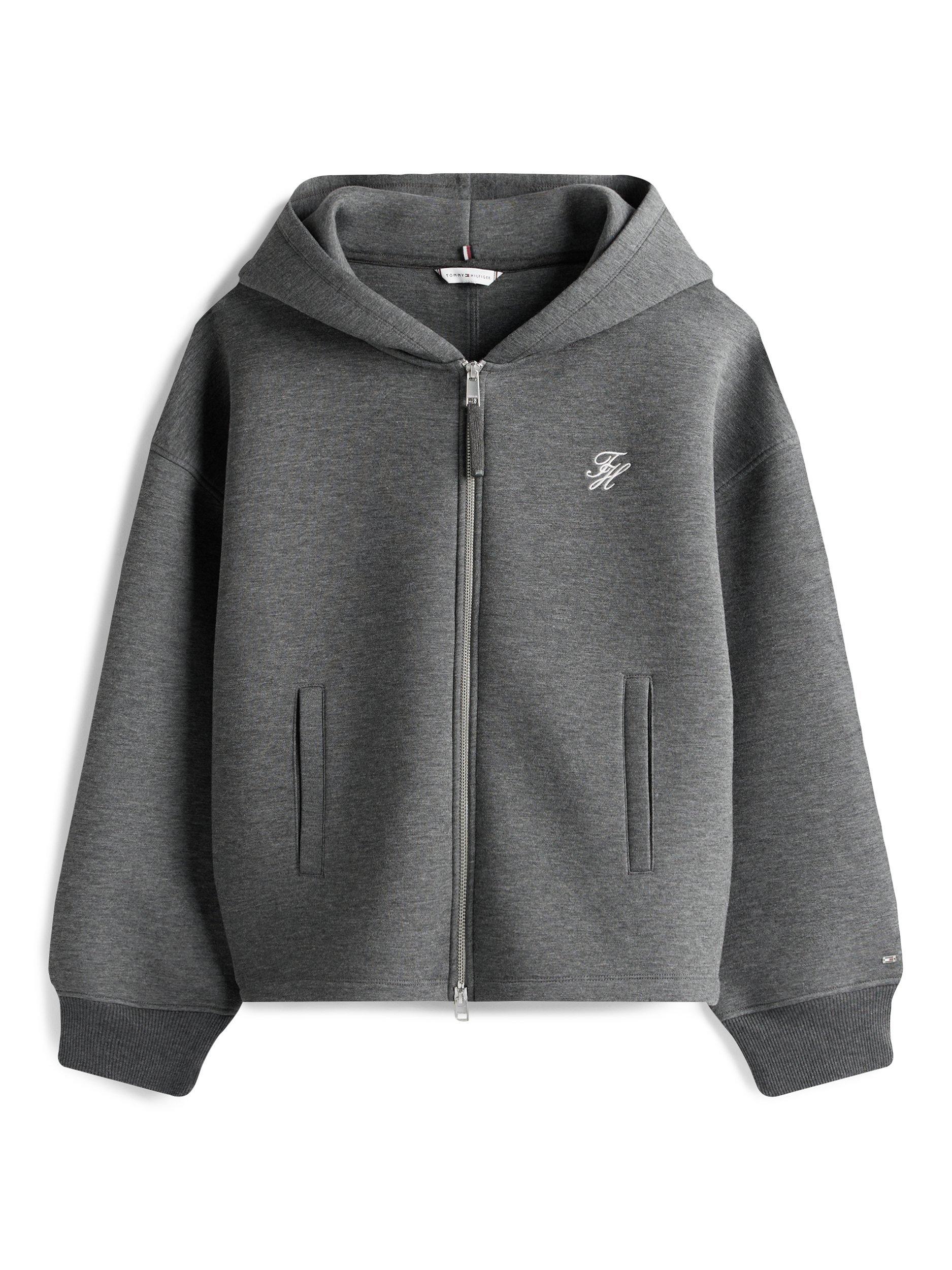 Product image 2 of 5, which shows Tommy Hilfiger Logo Hooded Zip-Up Jumper, Grey, XS