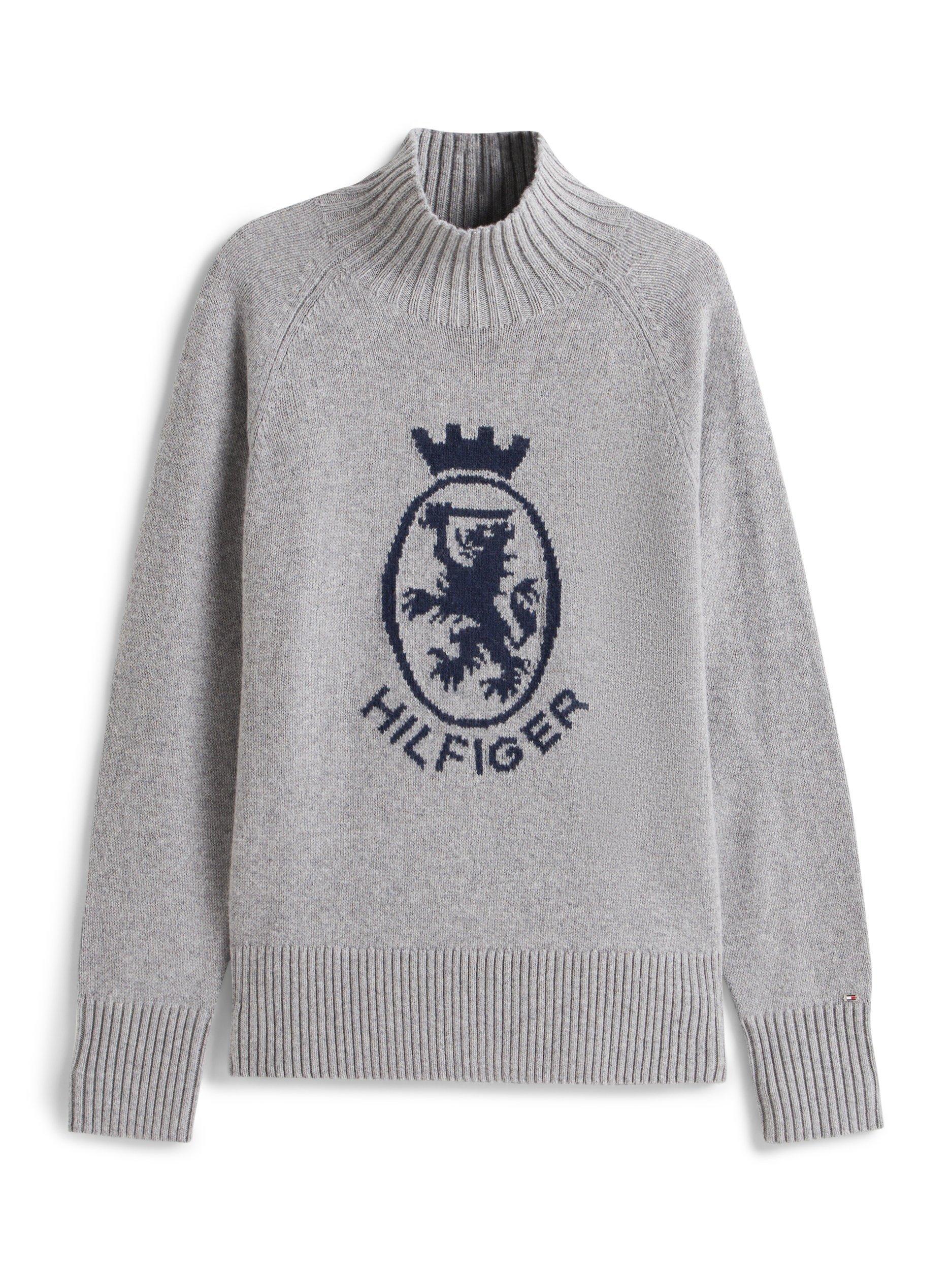 Product image 5 of 5, which shows Tommy Hilfiger Graphic Print Crew Neck Wool Blend Cardigan, Grey/Multi, M