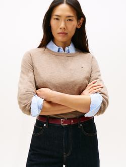 Tommy Hilfiger Textured Crew Neck Wool Blend Jumper, Brown