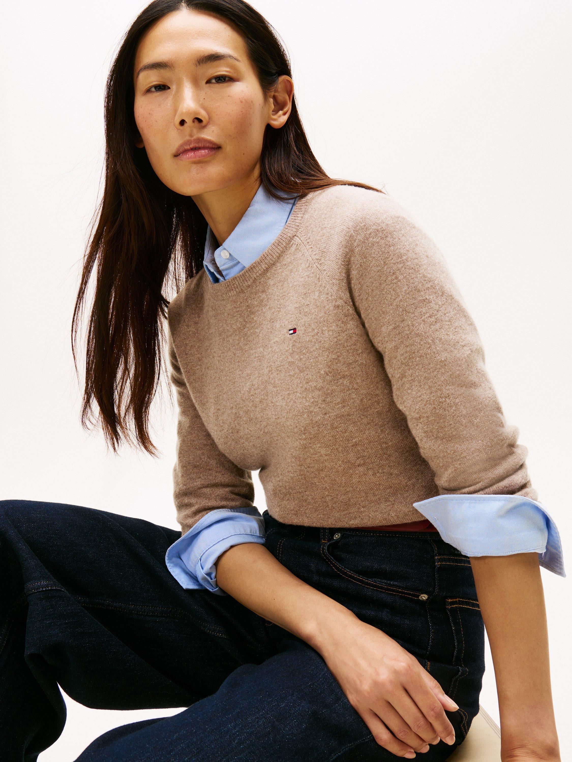 Product image 3 of 5, which shows Tommy Hilfiger Textured Crew Neck Wool Blend Jumper, Brown, XS