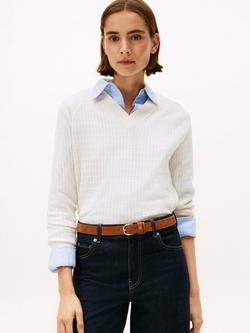 Tommy Hilfiger Textured V-Neck Wool Blend Jumper, Natural Ivory