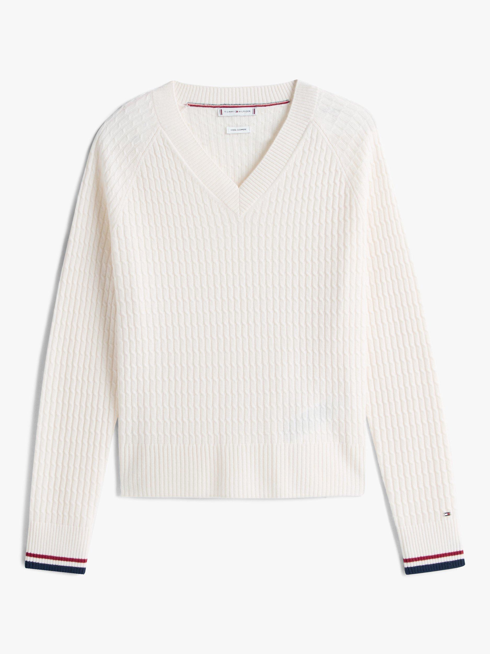 Product image 5 of 5, which shows Tommy Hilfiger Textured V-Neck Wool Blend Jumper, Natural Ivory, XS