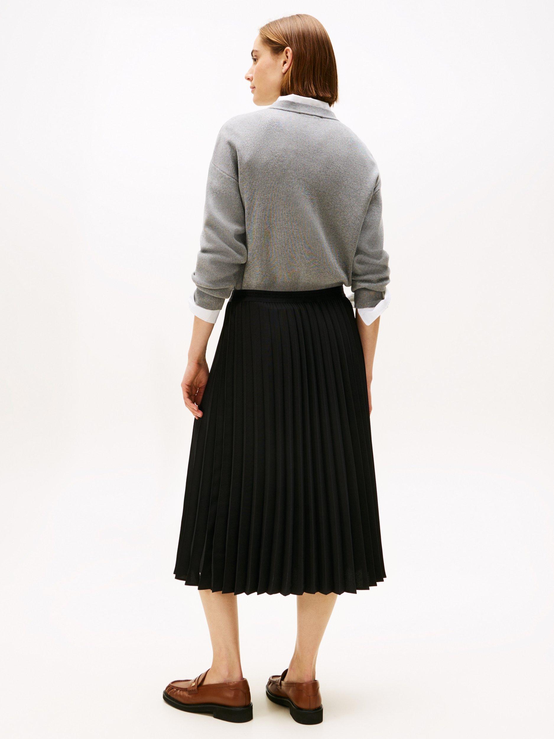 Product image 2 of 5, which shows Tommy Hilfiger Fluid Pleated Midi Skirt, Black, 6