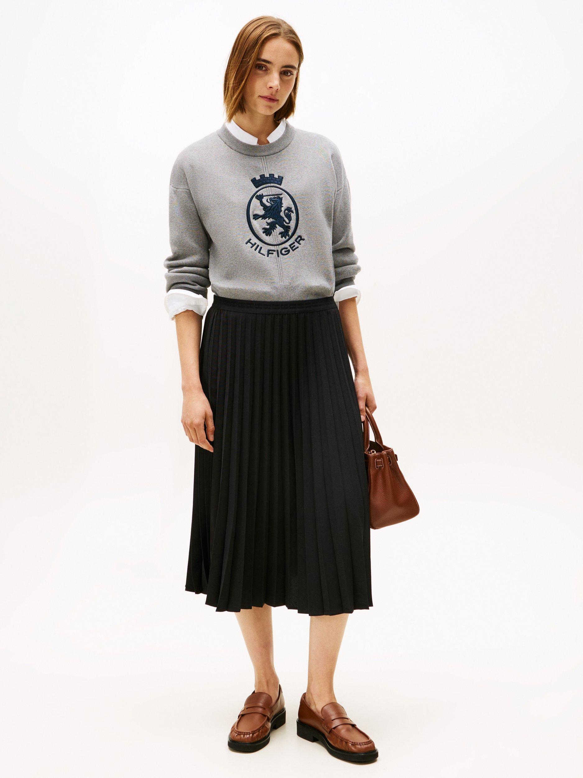 Product image 3 of 5, which shows Tommy Hilfiger Fluid Pleated Midi Skirt, Black, 6