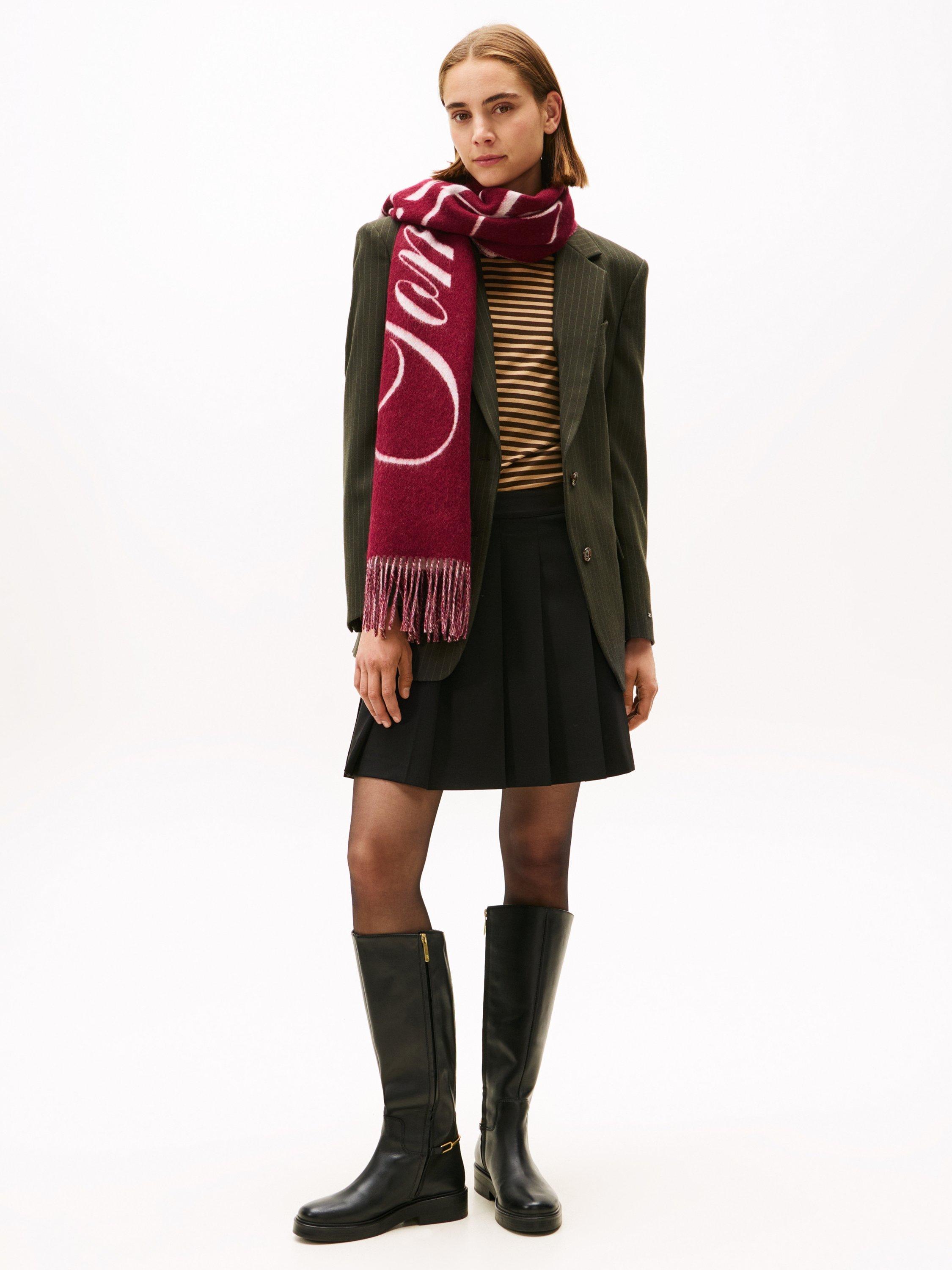 Product image 1 of 5, which shows Tommy Hilfiger Wool Blend Pleated Mini Skirt, Black, 4