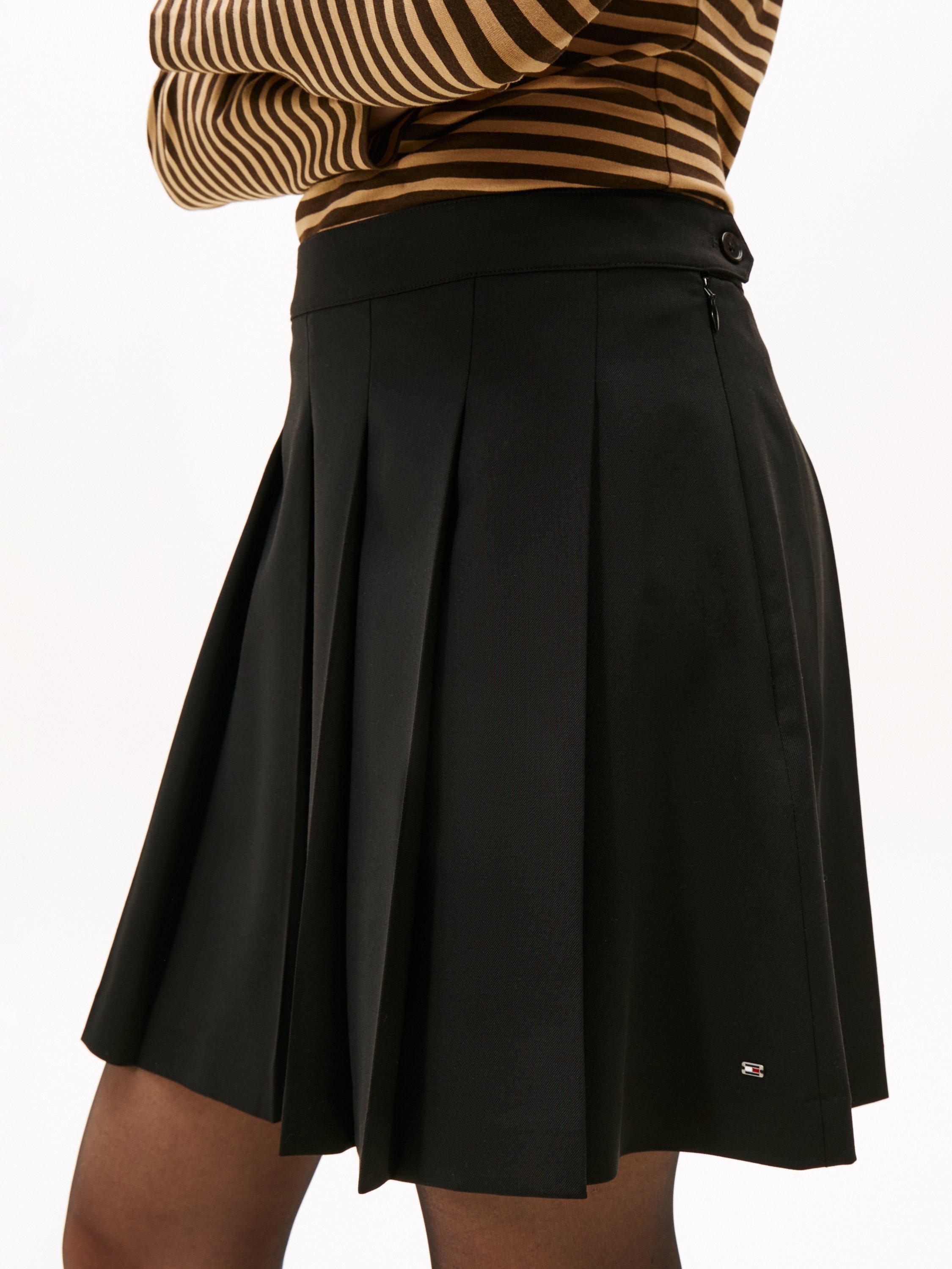 Product image 2 of 5, which shows Tommy Hilfiger Wool Blend Pleated Mini Skirt, Black, 4