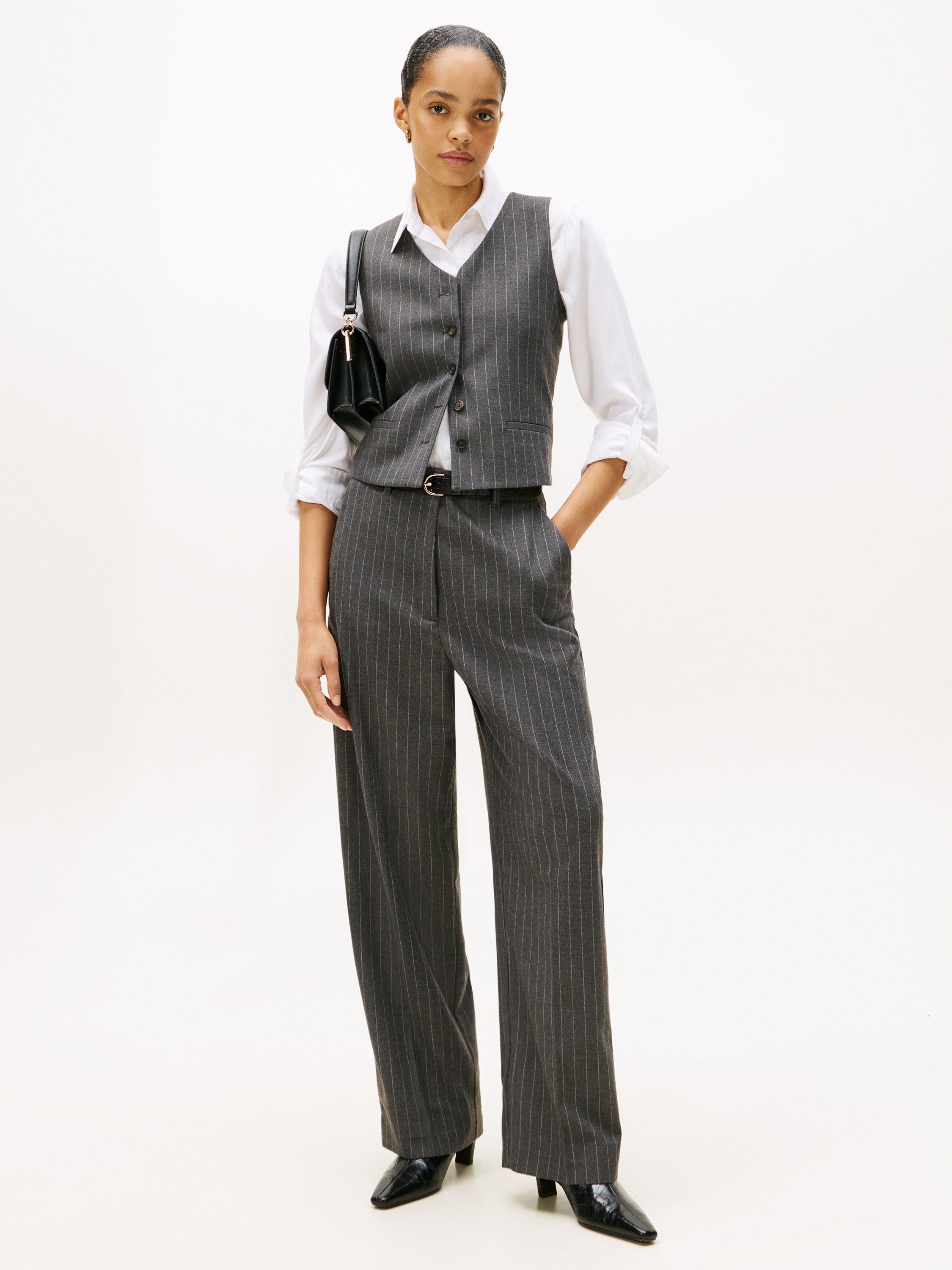 Product image 3 of 5, which shows Tommy Hilfiger Tailored Pinstripe Waistcoat, Grey, 4