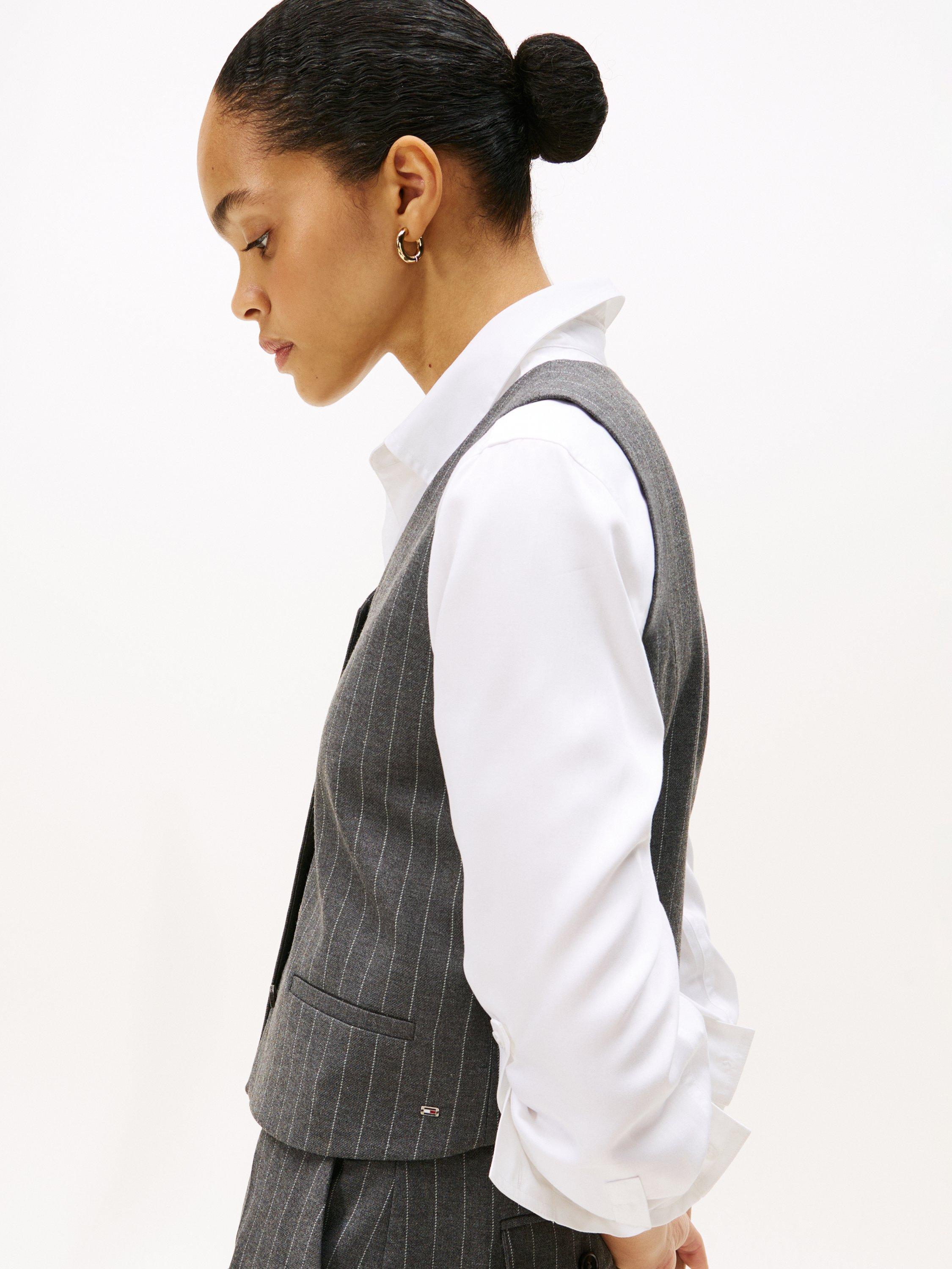Product image 4 of 5, which shows Tommy Hilfiger Tailored Pinstripe Waistcoat, Grey, 4