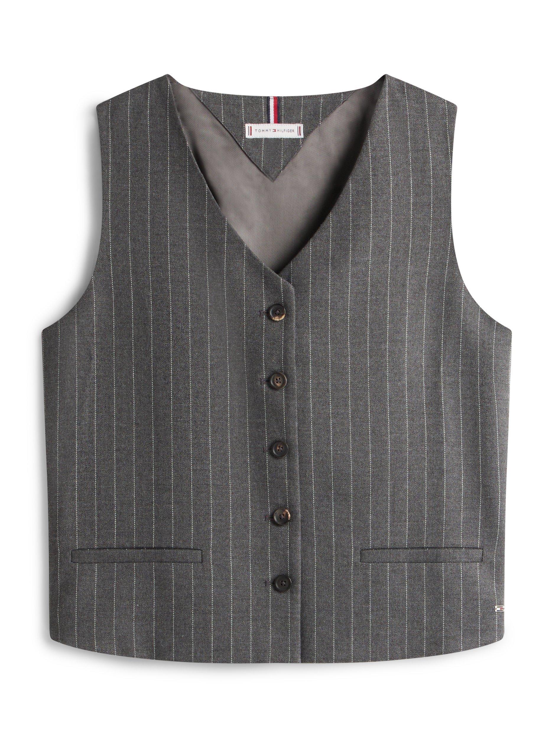 Product image 5 of 5, which shows Tommy Hilfiger Tailored Pinstripe Waistcoat, Grey, 4